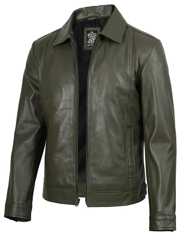 Men's Dark Green Harrington Leather Jacket