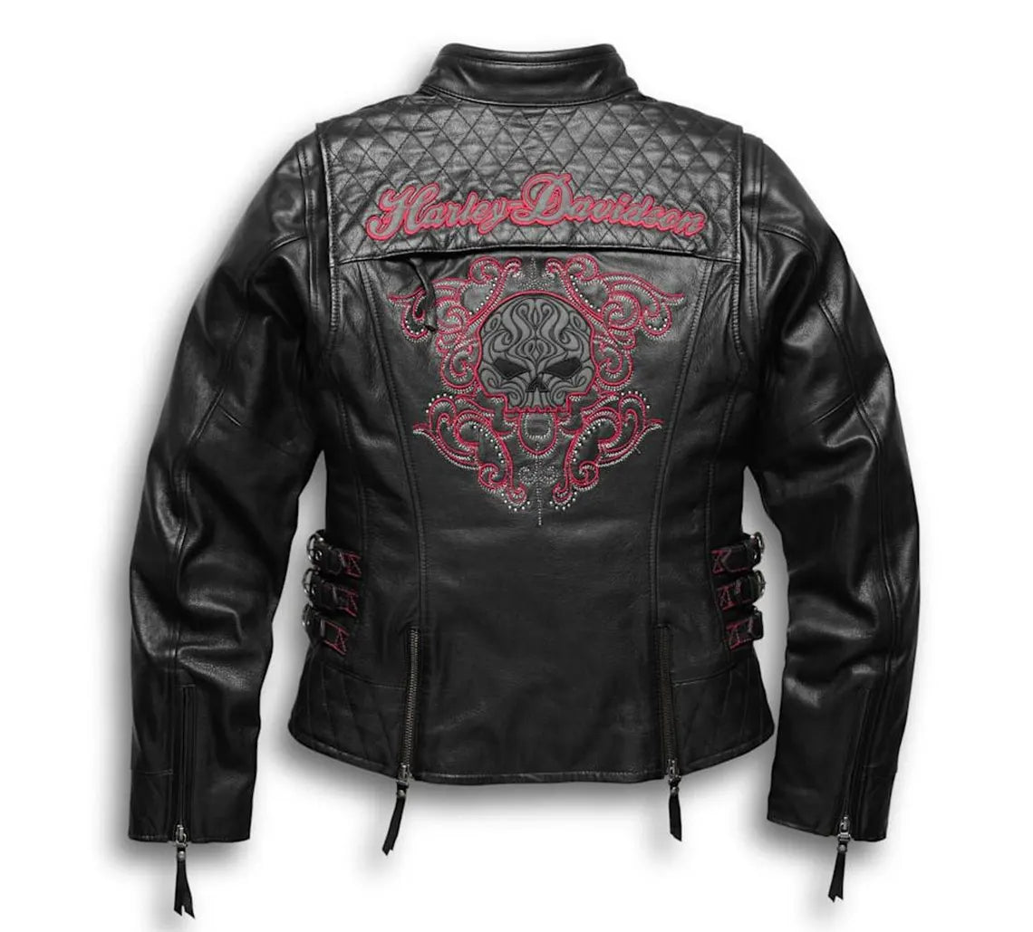Harley Davidson Women’s Scroll Skull Leather Jacket
