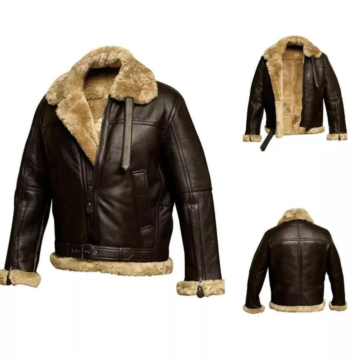 Handmade Men’s RAF B3 Sheepskin Aviator Jacket – Real Leather Bomber Pilot Coat, Winter Gift for Him