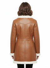 Women’s Genuine Sheepskin Leather Shearling Coat – Real Fur Lined Long Winter Jacket