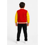 Kids Red Yellow Varsity Jacket Boys Girls Thriller Style Bomber Jacket