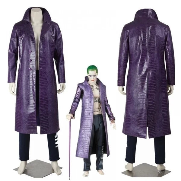 Men's Purple Crocodile Texture Long Leather Trench Coat – Gothic Fashion Overcoat