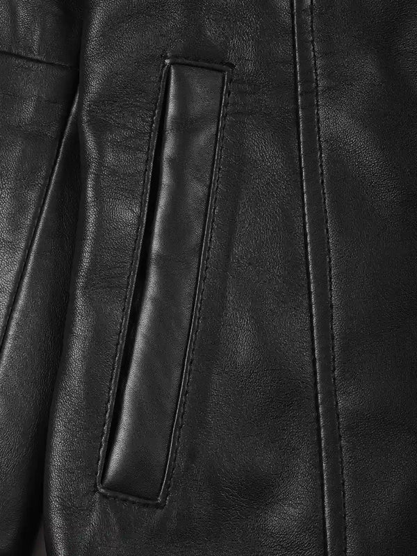 Kandis Womens Black 3/4 Length Leather Car Coat