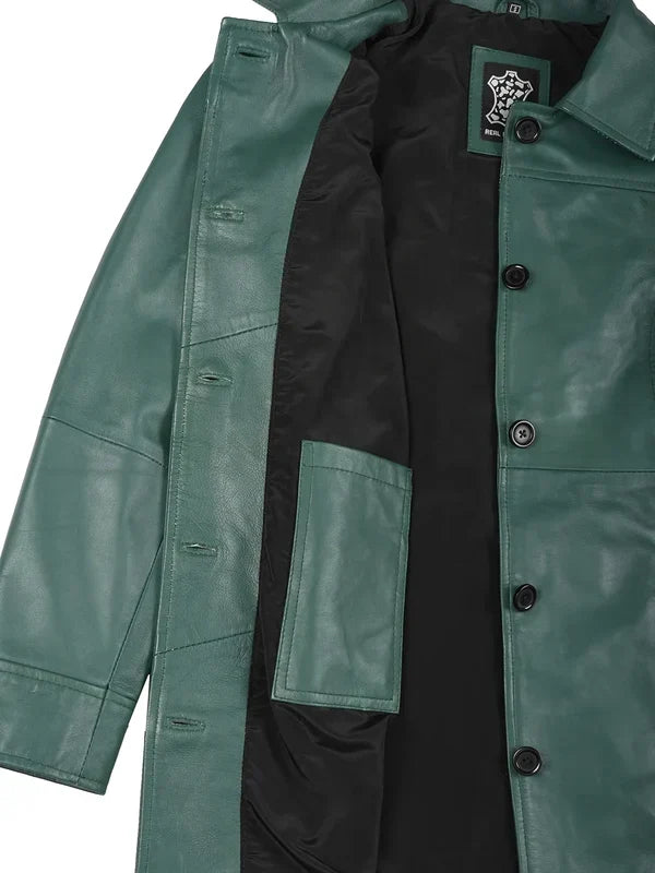 Kandis Women's Green Real Leather Car Coat