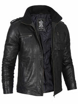 Mens Black Waxed Cafe Racer Leather Jacket