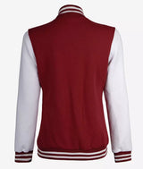 Womens Maroon Varsity Jacket with White Sleeves - Baseball Style Jacket