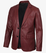 Men's Notch Lapel Maroon Leather Blazer – Two Button