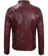 Dodge Men's Burgundy Cafe Racer Leather Jacket