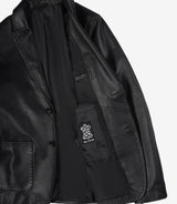 Mens Two Button Black Leather Blazer - Notch Lapel