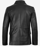 Mens Two Button Black Leather Blazer - Notch Lapel