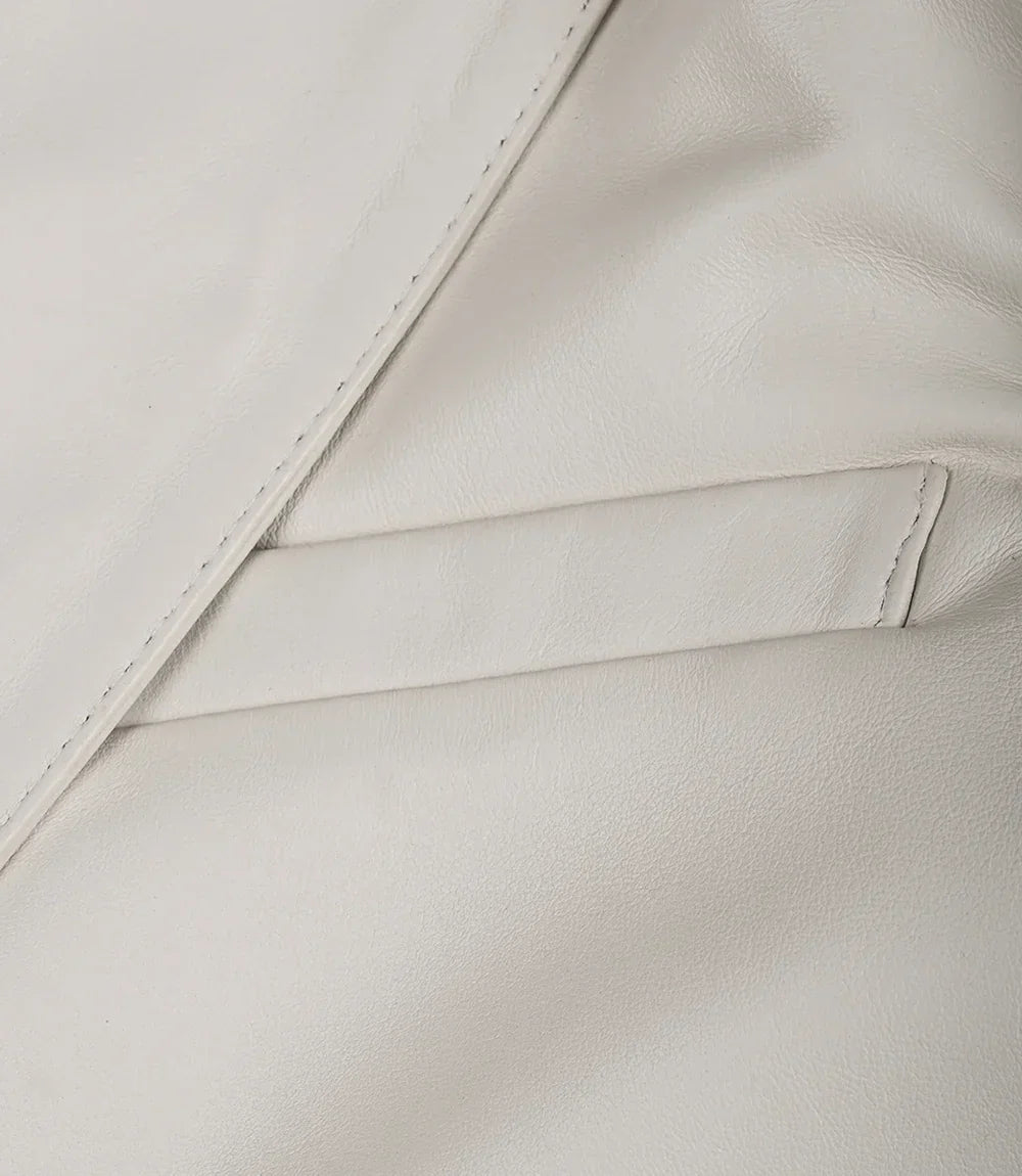 Men's Two Button Notch Lapel Off White Leather Blazer