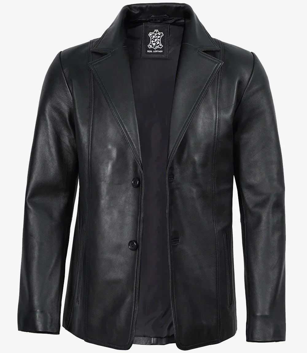 Mens Black Leather Blazer Jacket