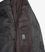 Mens Notch Lapel Distressed Brown Leather Blazer - Two Button