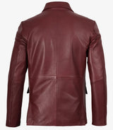 Men's Notch Lapel Maroon Leather Blazer – Two Button