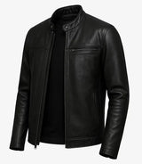 Bickford Mens Black Cafe Racer Real Leather Jacket