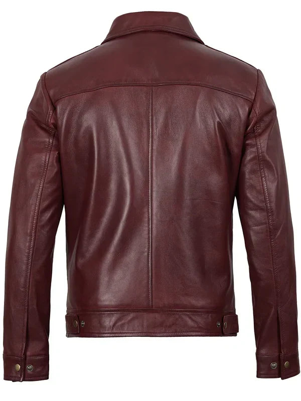 Men's Harrington Burgundy Real Leather Jacket