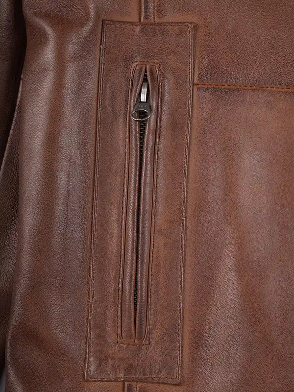 Bristol Men's Vintage Cognac Brown Leather Car Coat