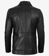 Mens Two Button Black Leather Blazer - Notch Lapel