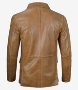 Mens Two Button Camel Brown Leather Blazer