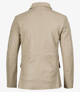 Mens Two Button Beige Leather Blazer - Notch Lapel