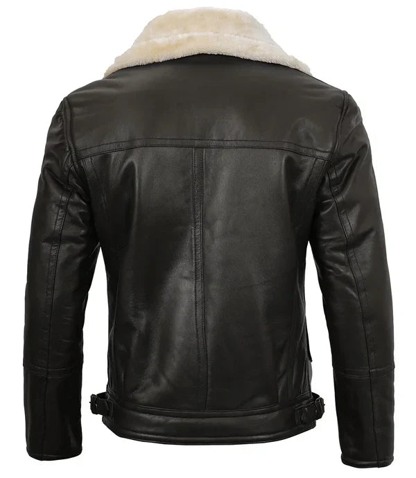 Mens Dark Brown Asymmetrical Leather Shearling Jacket