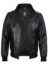 Mens Black Real Cowhide Leather Bomber Jacket