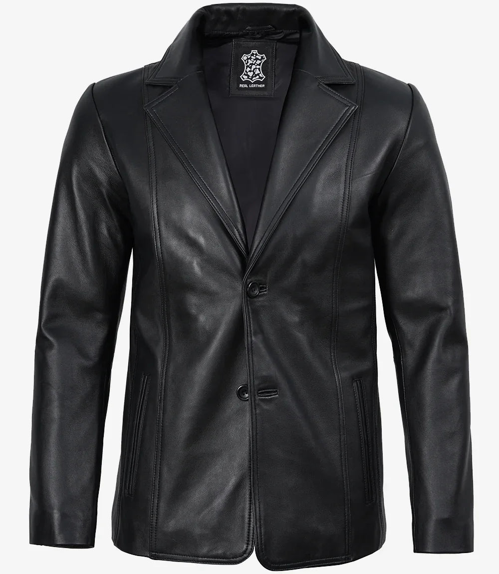 Mens Black Leather Blazer Jacket