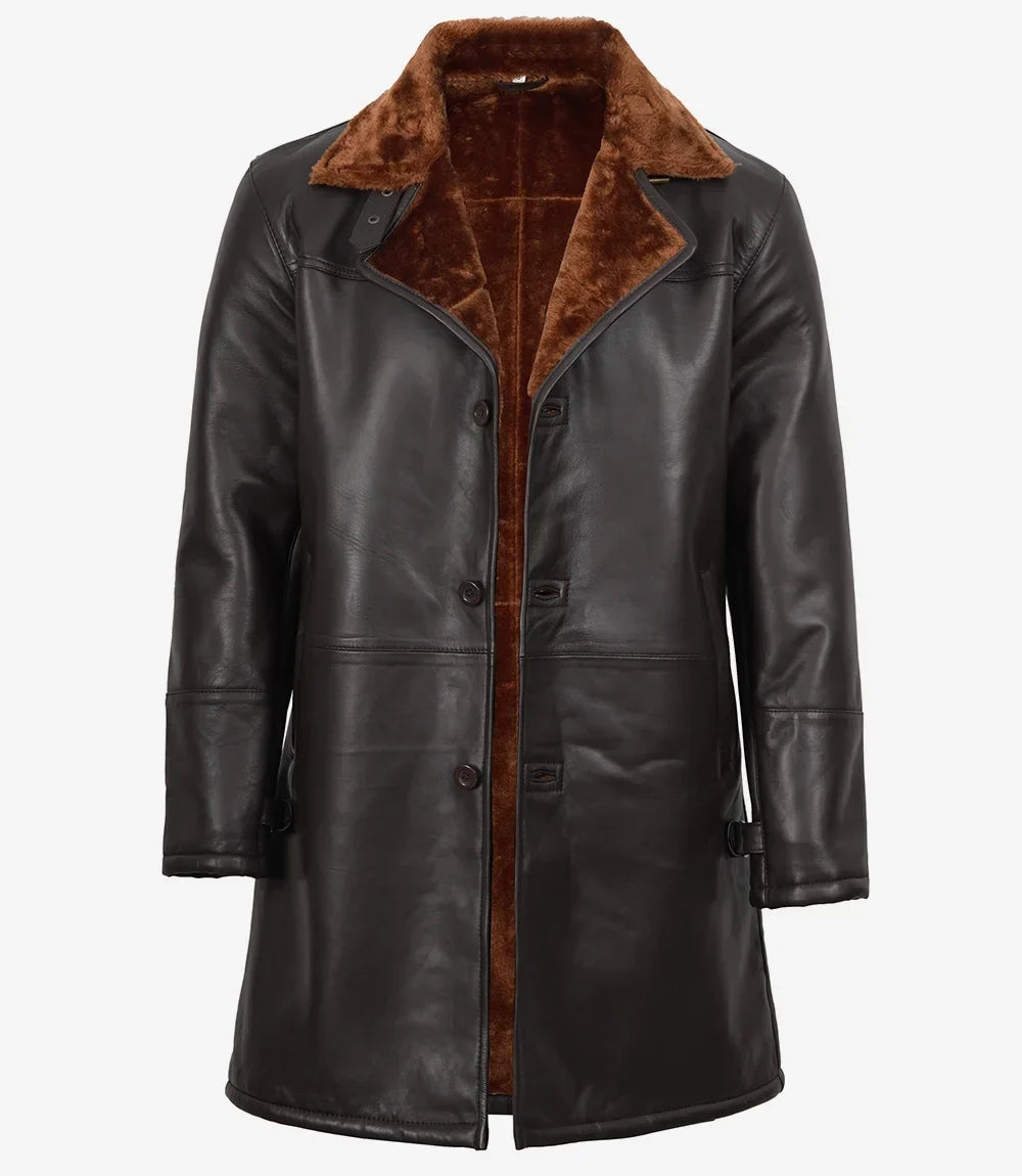 Mens Real Leather Dark Brown Shearling Coat