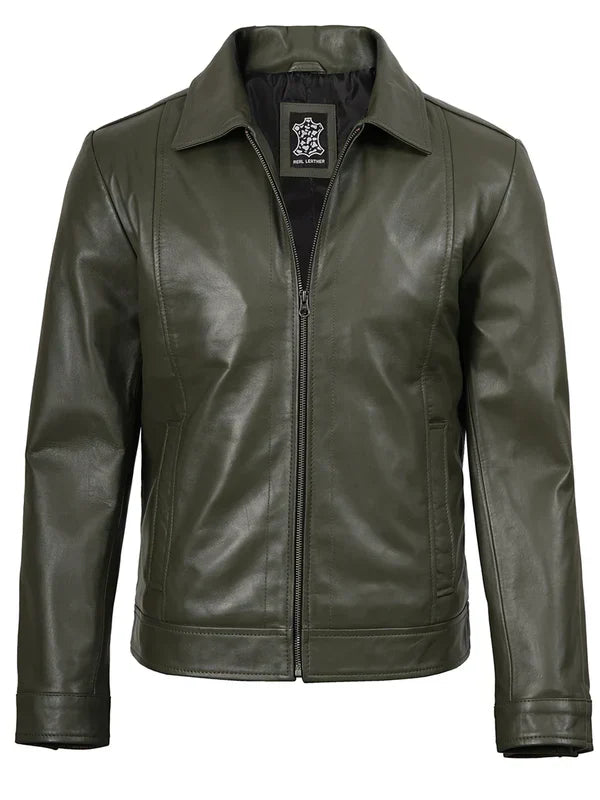 Men's Dark Green Harrington Leather Jacket