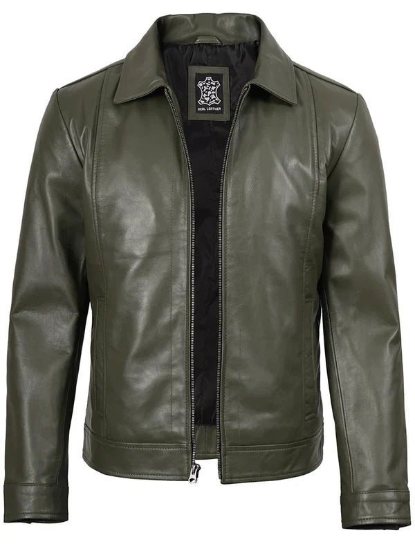 Men's Dark Green Harrington Leather Jacket
