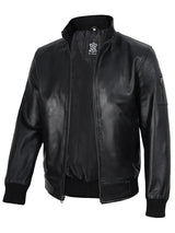 Mens Black Real Cowhide Leather Bomber Jacket