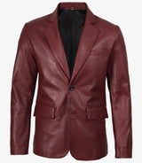 Men's Notch Lapel Maroon Leather Blazer – Two Button