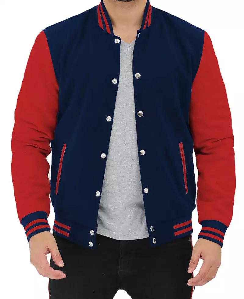 Men’s Red and Navy Blue Varsity Jacket – Baseball Style Bomber