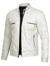 Mens Off White Cafe Racer Real Leather Jacket