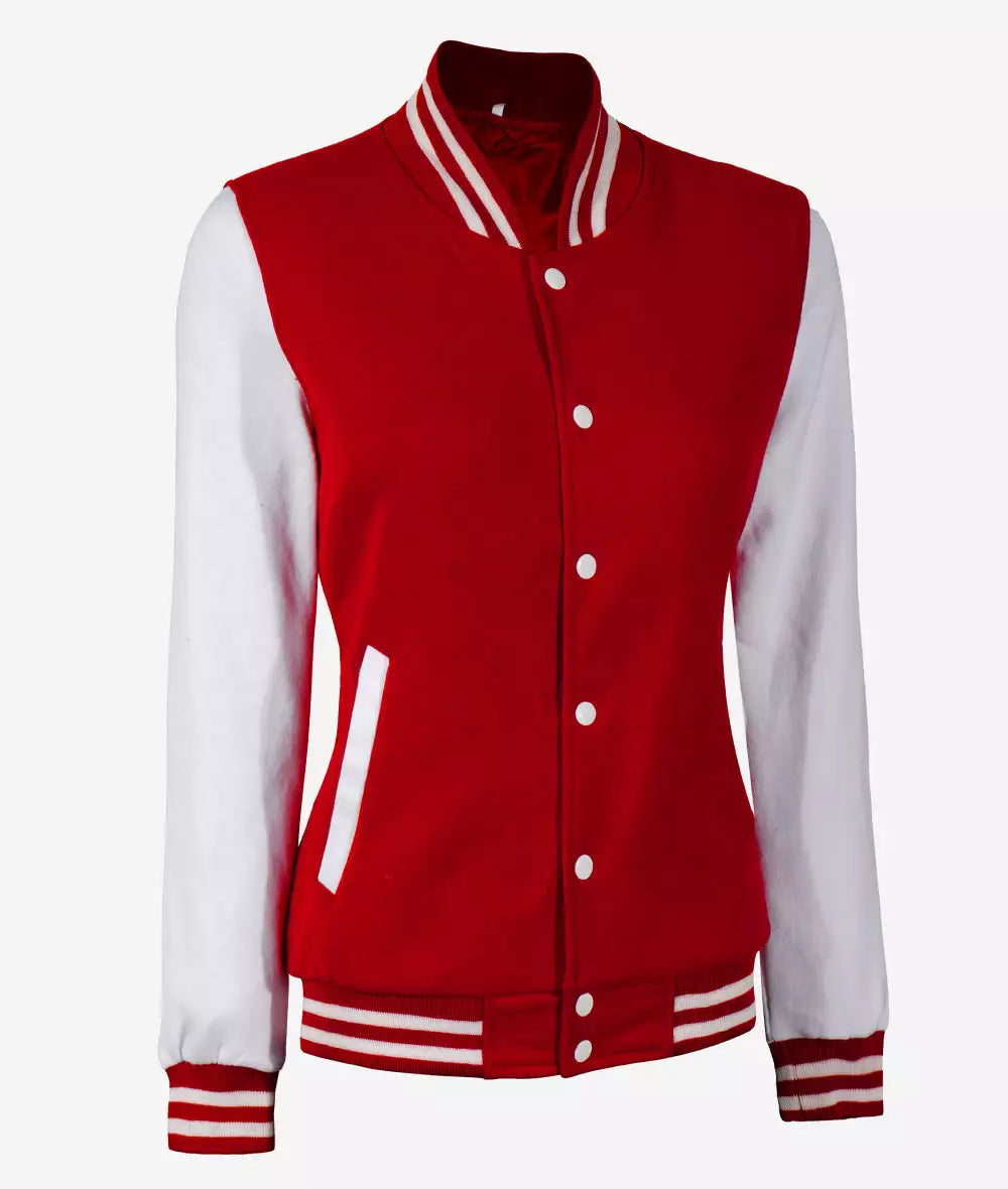 Women’s Red Letterman Jacket – White Sleeve College Varsity Bomber