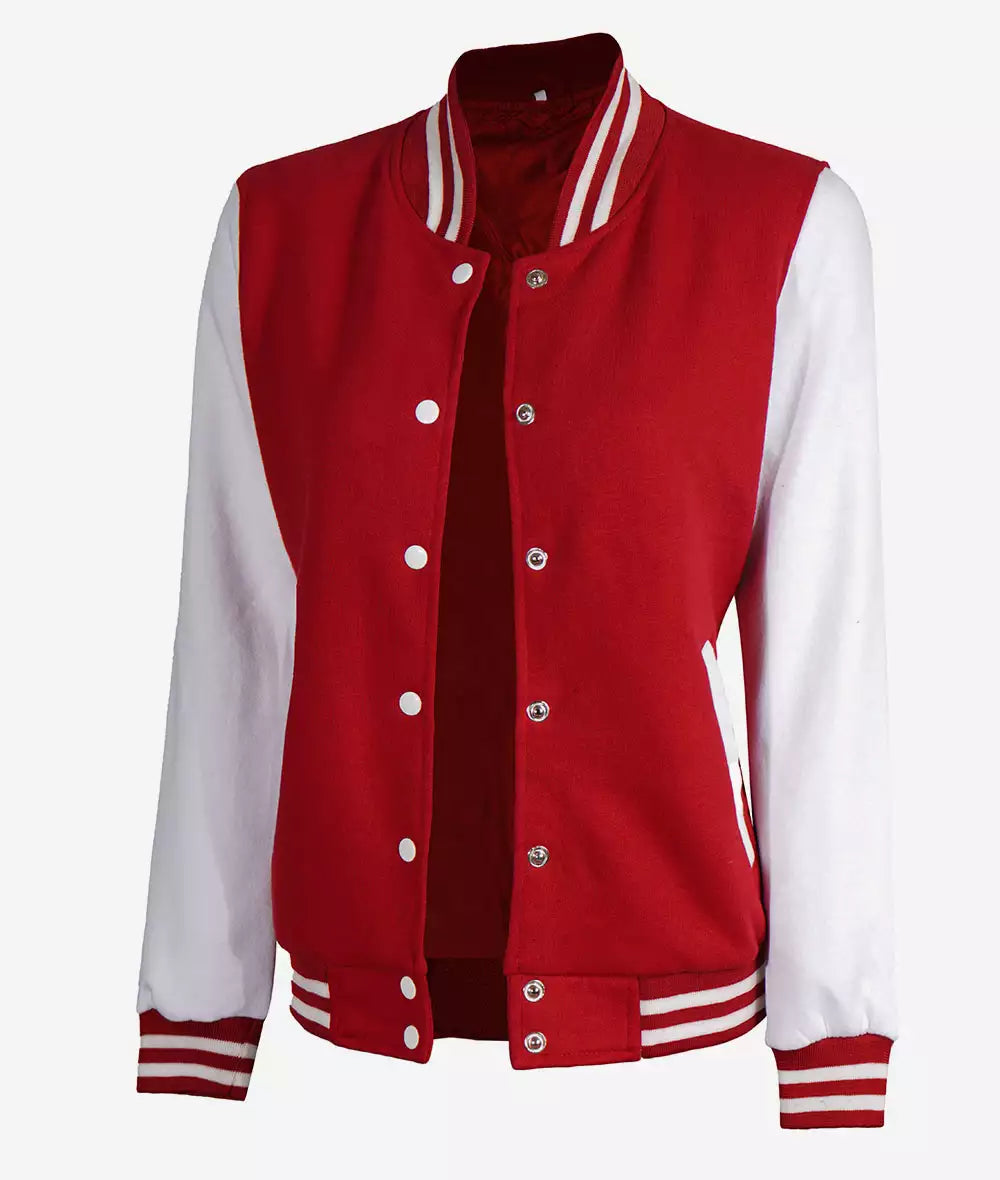 Women’s Red Letterman Jacket – White Sleeve College Varsity Bomber