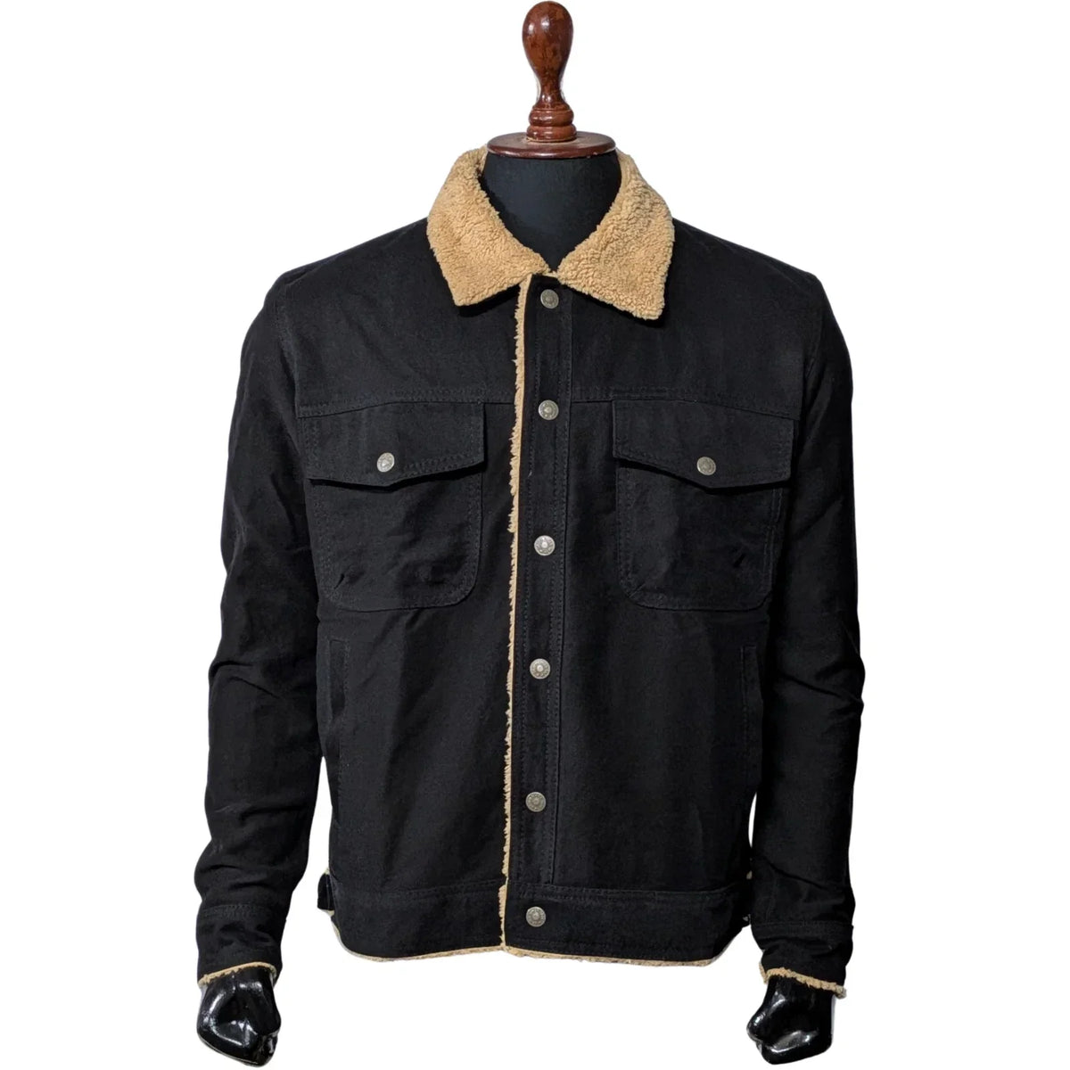 Mens Black Denim Sherpa Jacket Winter Fleece Lined Jean Trucker Warm Fur Coat
