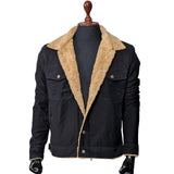 Mens Black Denim Sherpa Jacket Winter Fleece Lined Jean Trucker Warm Fur Coat