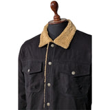 Mens Black Denim Sherpa Jacket Winter Fleece Lined Jean Trucker Warm Fur Coat