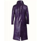 Men's Purple Crocodile Texture Long Leather Trench Coat – Gothic Fashion Overcoat