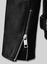 Men's Black Racing Stripe Leather Biker Jacket