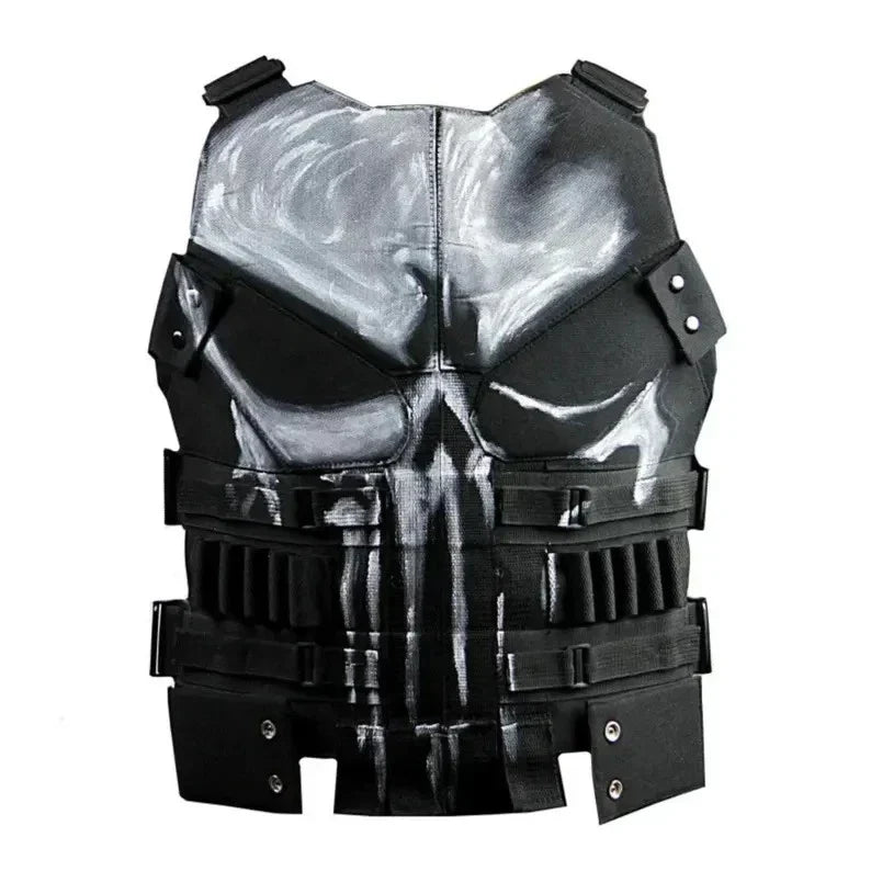 Men's Punisher Tactical Leather Vest – Hand-Painted Skull Combat Body Armor