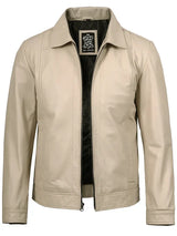 Men's Beige Real Leather Harrington Jacket