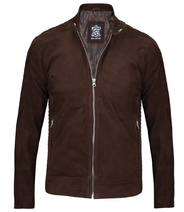 Miguel Men's Quilted Brown Suede Jacket