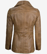Women's Three Button Camel Brown Leather Blazer