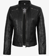 Bergamo Womens Black Biker Style Leather Jacket