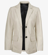 Womens Two Button Off White Leather Blazer