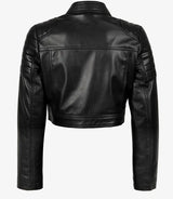 Women's Black Cropped Leather Biker Style Jacket