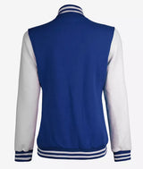 Women’s White and Royal Blue Varsity Jacket – Baseball Style Bomber