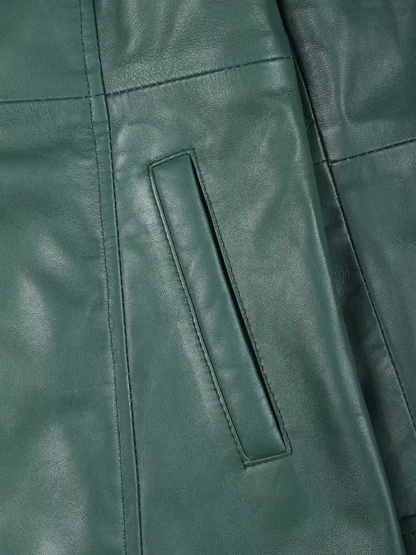 Kandis Women's Green Real Leather Car Coat